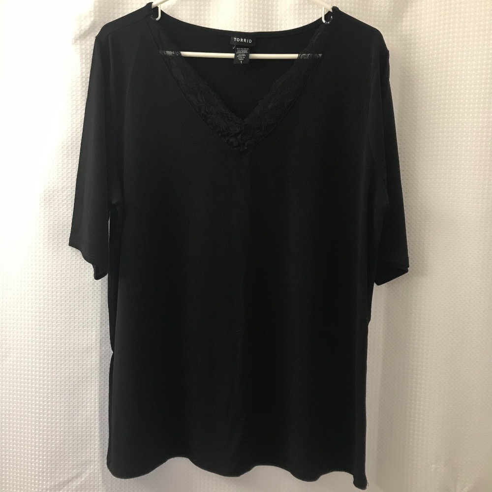 torrid V-Neck with Lace Short-Sleeve Blouse